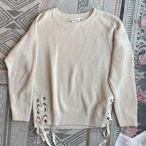 H&M Oversized Cream Swester Ribbon Lace Up Detail